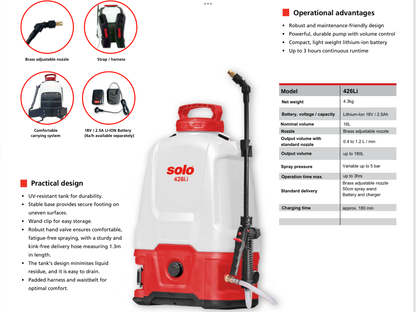 Solo 426Li 18V Battery-operated Backpack Sprayer